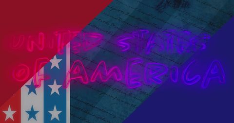 Patriotic american flag concept with neon text