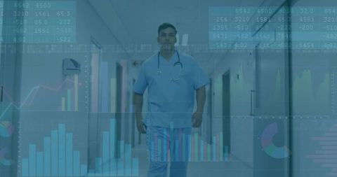 Doctor in Scrubs Integrating Technology in Modern Hospital