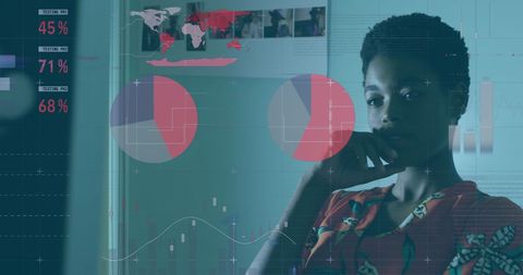 Business analyst reviewing financial data charts projection