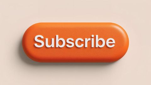 Bold orange pill-shaped subscribe button with extruded white text for cta