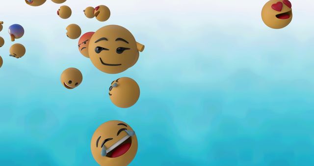 Floating Emojis on Blue Background Symbolizing Digital Communication - Download Free Stock Images Pikwizard.com