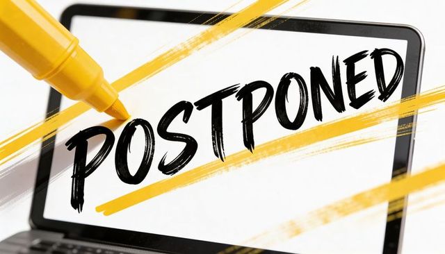 Postponed Message Highlighting on Laptop Screen with Yellow Brush Strokes and Highlighter