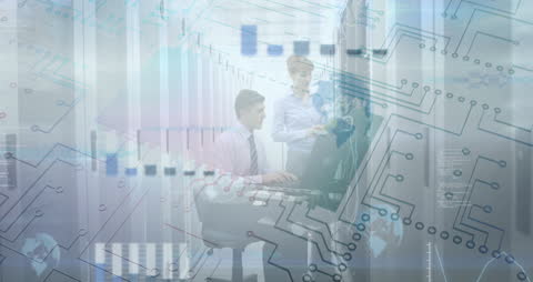 Team Collaborating on Digital Interface and Data Processing