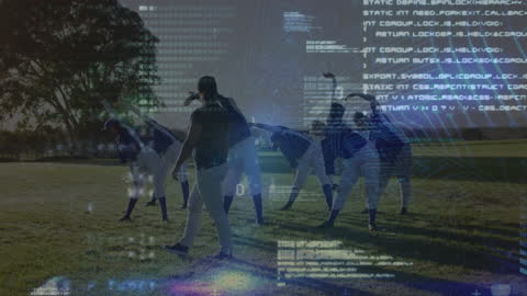 Female Baseball Players with Digital Interface Overlay