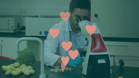 Scientist Examining Samples in Lab with Heart Icon Animation