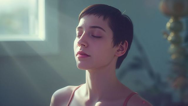 Peaceful Woman Embracing Serenity in Sunlit Home