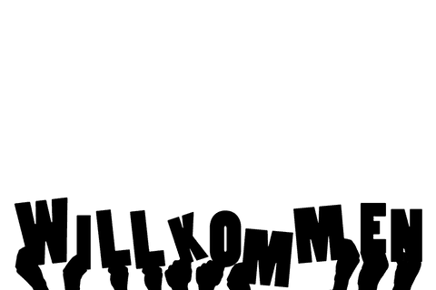 Welcoming hands illustration with text on transparent background