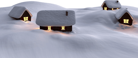 Rustic Winter Cottages of Four in Transparent Blanket of Snow