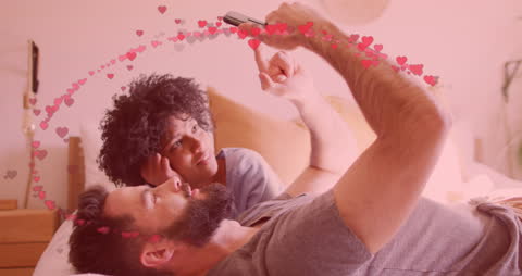 Romantic Couple Smiling with Floating Hearts Animation