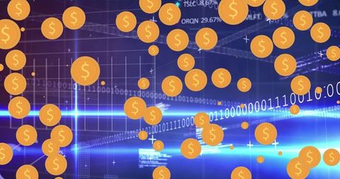 Digital currency rain with futuristic financial technology background