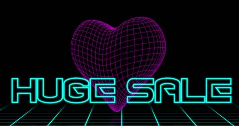 Retro Eighties Huge Sale Advertisement with Neon Heart