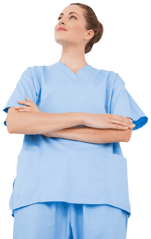Confident nurse with arms crossed in scrubs transparent background