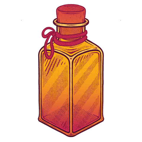 Elegant square glass bottle with red cord, transparent background