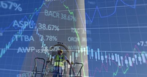 Wind Turbine With Digital Financial Graph Overlay