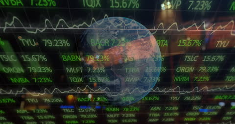 Global Finance Digital Illustration with Globe and Financial Data