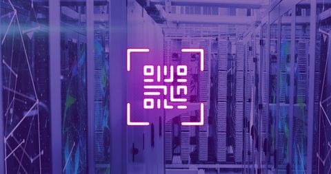 Neon QR Code Overlay in Futuristic Server Room - Download Free Stock Images Pikwizard.com