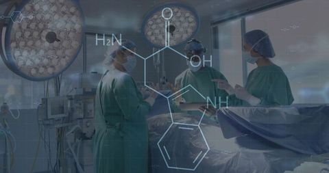 Surgical team performing operation with molecular overlay, advanced or technology