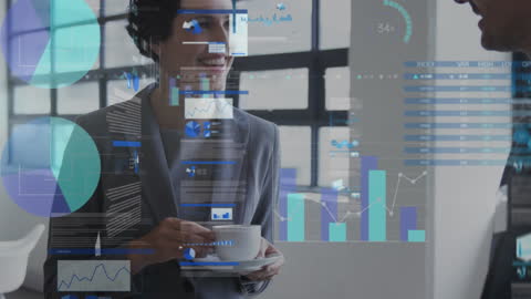 Business Professionals Meeting with Data Interface Overlay