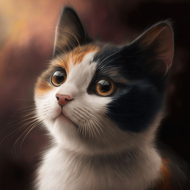 Close up of black and white cat with orange eyes, created using generative ai technology. Cat and animal concept digitally generated image.