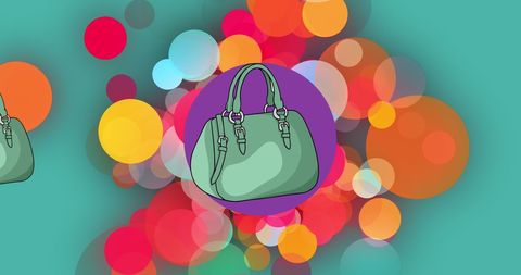 Illustrated Handbag Pop Art on Vibrant Geometric Background