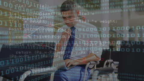 Caucasian Businessman Analyzing Code in Office