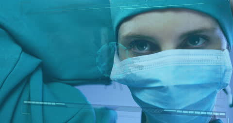 Surgeon with Mask and Virus Animation Illustrating Pandemic