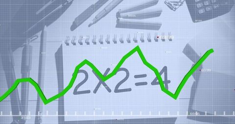 Finance graph overlay on math notepad with stationery