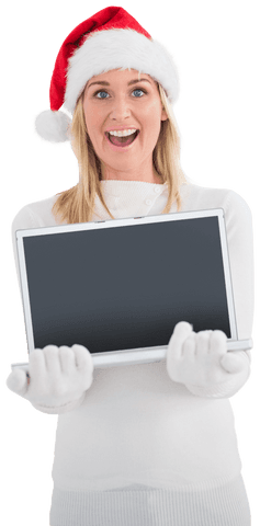 Woman in Santa Hat with Transparent Laptop Display - Download Free Stock Videos Pikwizard.com