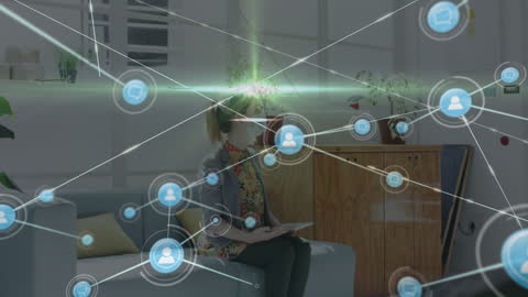 Businesswoman Visualizing Modern Digital Network in Office Environment