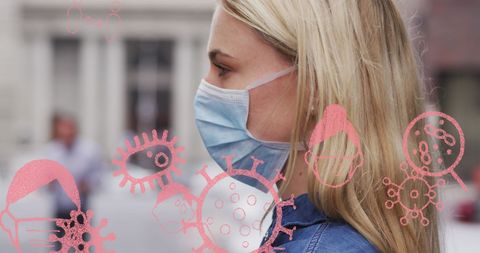 Woman Wearing Face Mask with Virus Icons Concept - Download Free Stock Images Pikwizard.com
