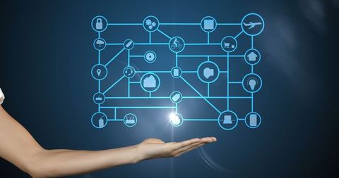 Hand Presents Digital Network with Technology Icons - Download Free Stock Images Pikwizard.com