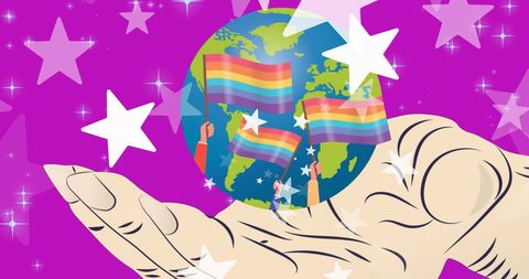 Colorful Pride Celebration Over Globe and Starry Background
