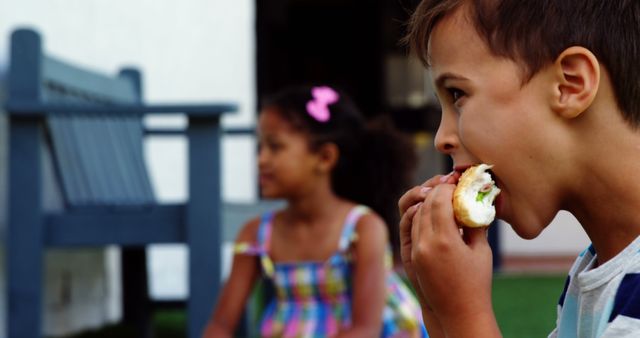 Children Enjoying Snacks in Outdoor Setting - Download Free Stock Images Pikwizard.com