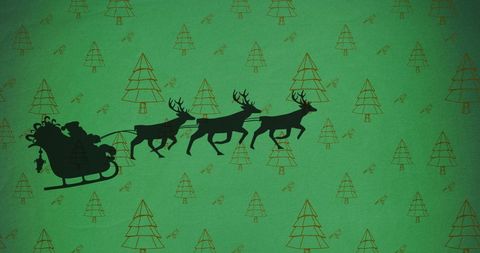 Silhouette of Santa's Sleigh and Reindeers on Green Xmas Background - Download Free Stock Images Pikwizard.com