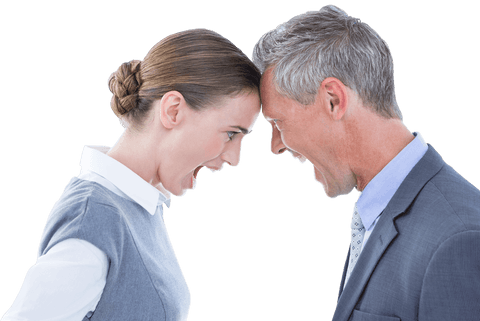 Transparent business colleagues arguing in office setting