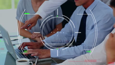 Digital Interface Analyzing Business Meeting, Futuristic Concept