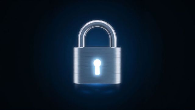 Glowing Metallic Padlock Emitting Blue Keyhole Light Representing Digital Security Concept
