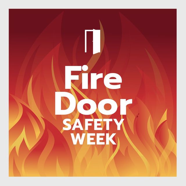 Fire Door Safety Week Banner with Flames and Door Symbol on Maroon Background - Download Free Stock Templates Pikwizard.com