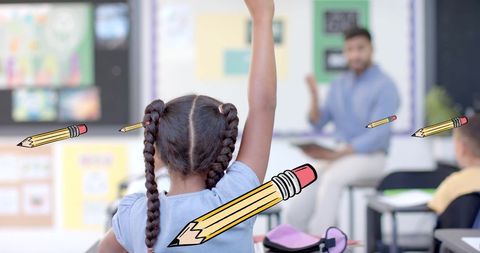 Student Engaging in Classroom Environment with Decorative Pencils