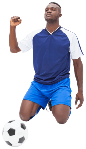 Kneeling african american footballer on transparent background