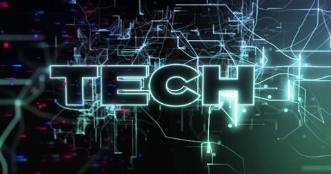 Glowing Neon 'TECH' in Futuristic Digital Network
