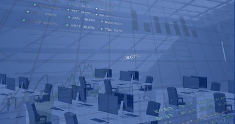 Financial Data Overlaid on Modern Office Space - Download Free Stock Images Pikwizard.com