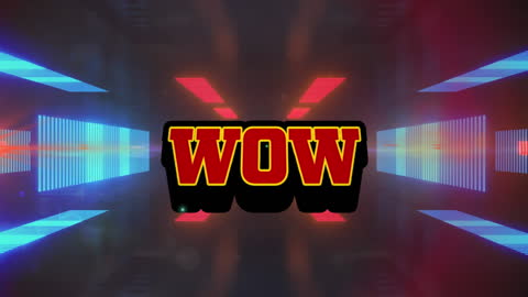 Vibrant Wow Text Animation with Neon Abstract Shapes