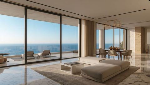 Luxury coastal living overlooking ocean terrace with minimalist sectional on marble floor