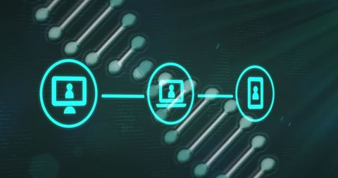 Cybersecurity Network Interface with DNA Helix Background Art - Download Free Stock Images Pikwizard.com