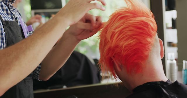Hairdresser Styling Vibrant Orange Hair in Modern Salon - Download Free Stock Images Pikwizard.com