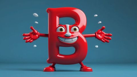 Playful red letter b character with expressive features