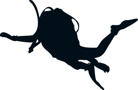 Silhouetted scuba diver icon on transparent background