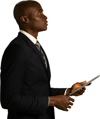 Transparent Businessman Holding Tablet Profile View - Download Free Stock Videos Pikwizard.com