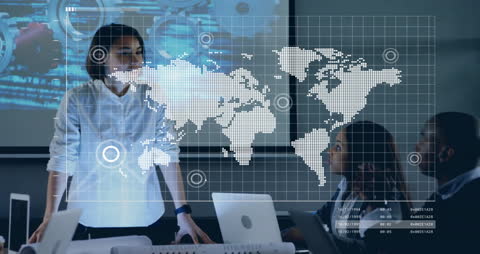 Tech-Savvy Team Engaging with Global Data Analysis